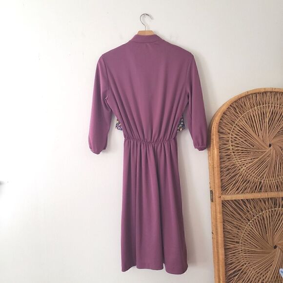 Vintage 70s Boho Hippie Midi Dress Purple Floral Vest S - Picture 2 of 7